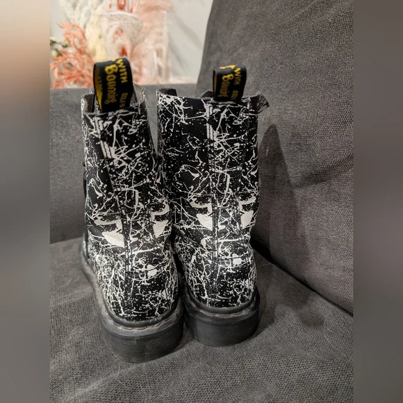 Dr. Martens 14610 Black & White Paint Splatter Combat Boots - Picture 5 of 11